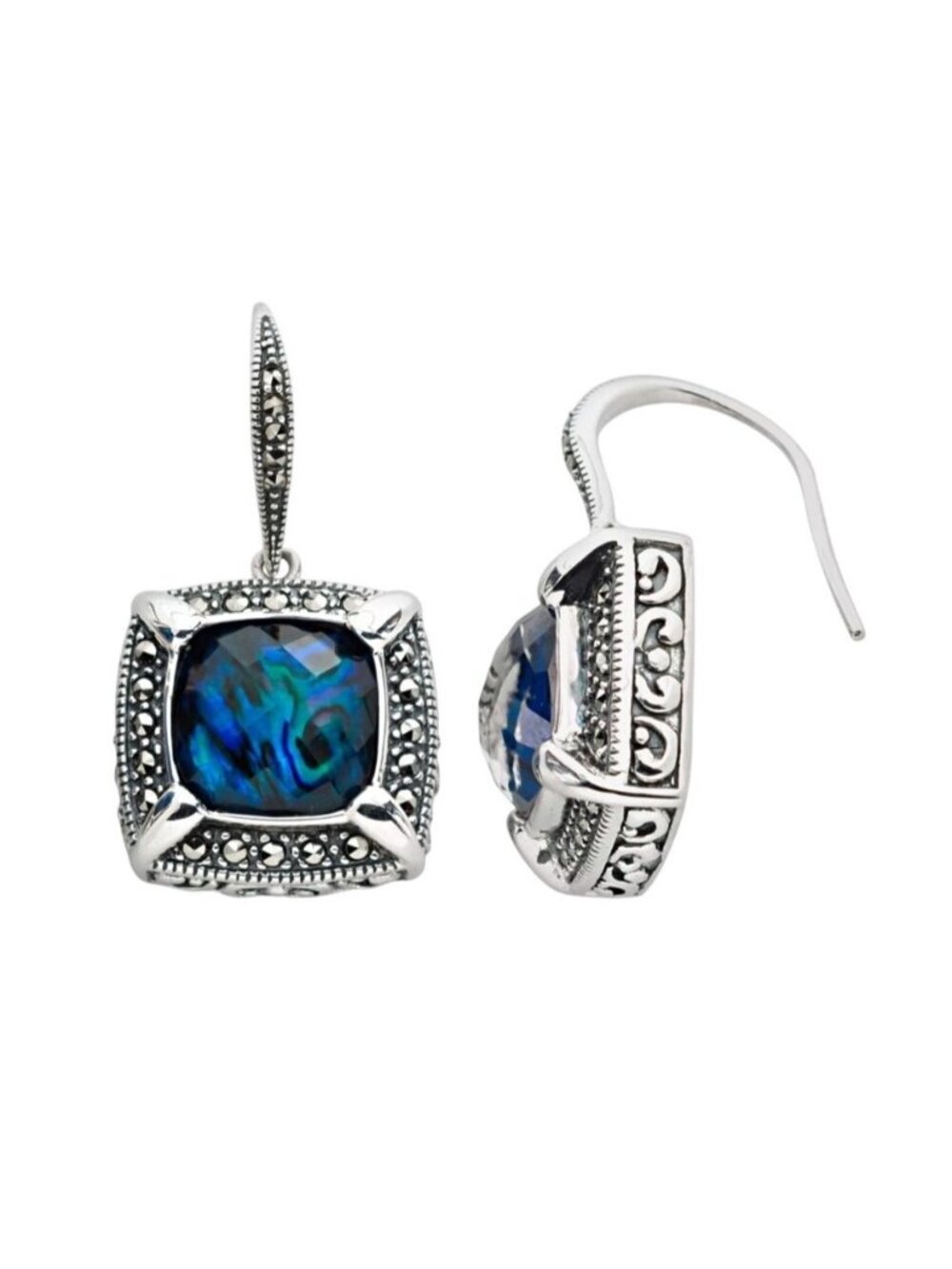 Lavish by TJM Sterling Silver Blue Abalone Doublet Frame Earrings